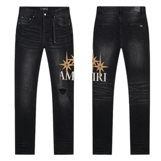 Black Washed Denim Jeans with AMIRI Star Logo and Distressing